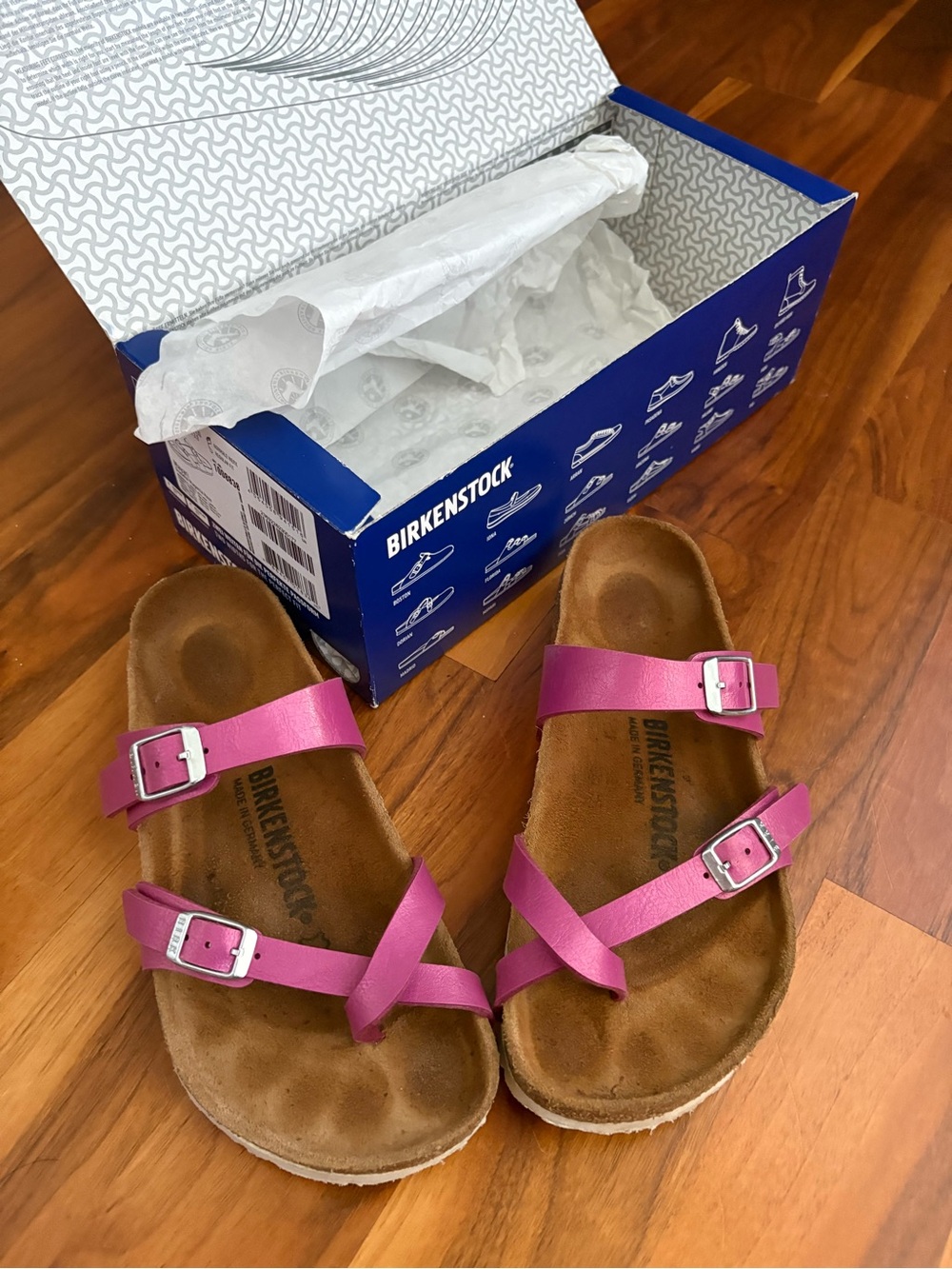 Birkenstock Women’s Fuchsia Multi-Strap Cork Sandals - Picture 3 of 14